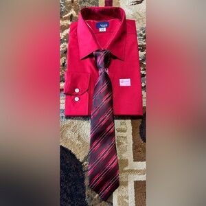 Basic Editions Classic Fit Dark Red Dress shirt With Tie